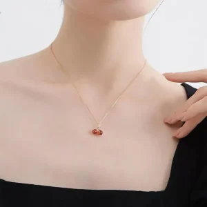 Little Wine Red Cherry Pendant Necklaces For Women Fashion Personality Fruit Golden Chain Necklace Party Jewelry Birthday Gifts - Image 3