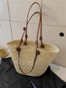 Colorful Straw Woven Beach Bag Large Capacity Underarm Basket Bag Seaside Holiday Woven Bag Spacious Women Shopper Tote Handbag