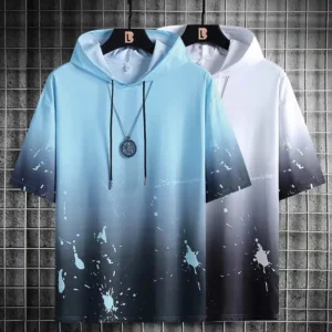Summer Men's Hoodies Hip Hop Fashion Streetwear Short Sleeve Sweatshirt Men Casual Men Clothed Harajuku Splash ink Hoodies Men - Image 6
