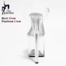 Transparent Crystal Women Sandals with Heels Pole Dancing T-show Model Stripper Shoes Party Club StilettosBride's Wed-ding Shoes