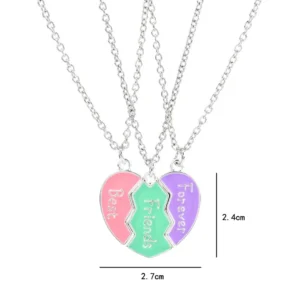 Lovecryst 3Pcs/set Cute 3-color Heart Broken Stitching Magnetic Best Friend Necklace for Girls BFF Friendship Jewelry Gift - Image 6