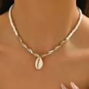 Bohemia Multicolour Bead Shell Pendant Necklace for Women Fashion Summer Adjustable Geometric Jewelry Holiday Beach Gift