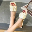 Summer Slippers For Women Flip Flops Flats 2025 New Pleated Korean Slippers Women Sandals Green Slip On Shoes Big Size 36-43