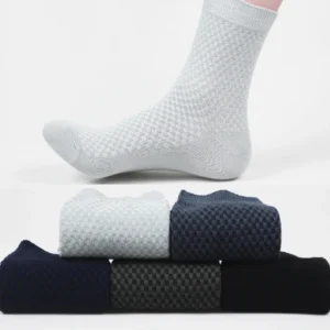 Men Bamboo Fiber Socks High Quality Breatheable New Compression Solid Color Casual Business Anti-Bacterial Mid-tube Stockings - Image 2