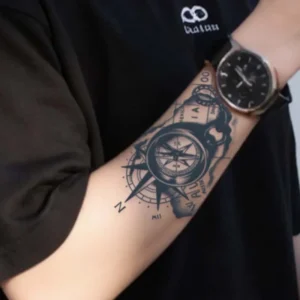 1Pc Compass and Anchor Nautical Waterproof Temporary Tattoo Stickers, Long-lasting Waterproof for One to Two Weeks, For Arm, Leg - Image 4