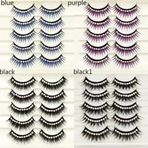 1/5Pairs Soft Mink False Eyelashes Natural 3D Fake Eye Lashes with Shiny Rhinestones Makeup Party Colored Extension Eyelashes - Image 5