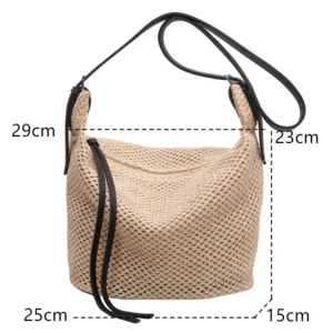 Luxury Design Straw Woven Large Capacity Handbag Casual Women Shoulder Crossbody Bag Solid Color Female Tote Summer Beach Purse - Image 4