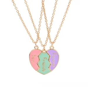 Lovecryst 3Pcs/set Cute 3-color Heart Broken Stitching Magnetic Best Friend Necklace for Girls BFF Friendship Jewelry Gift - Image 5